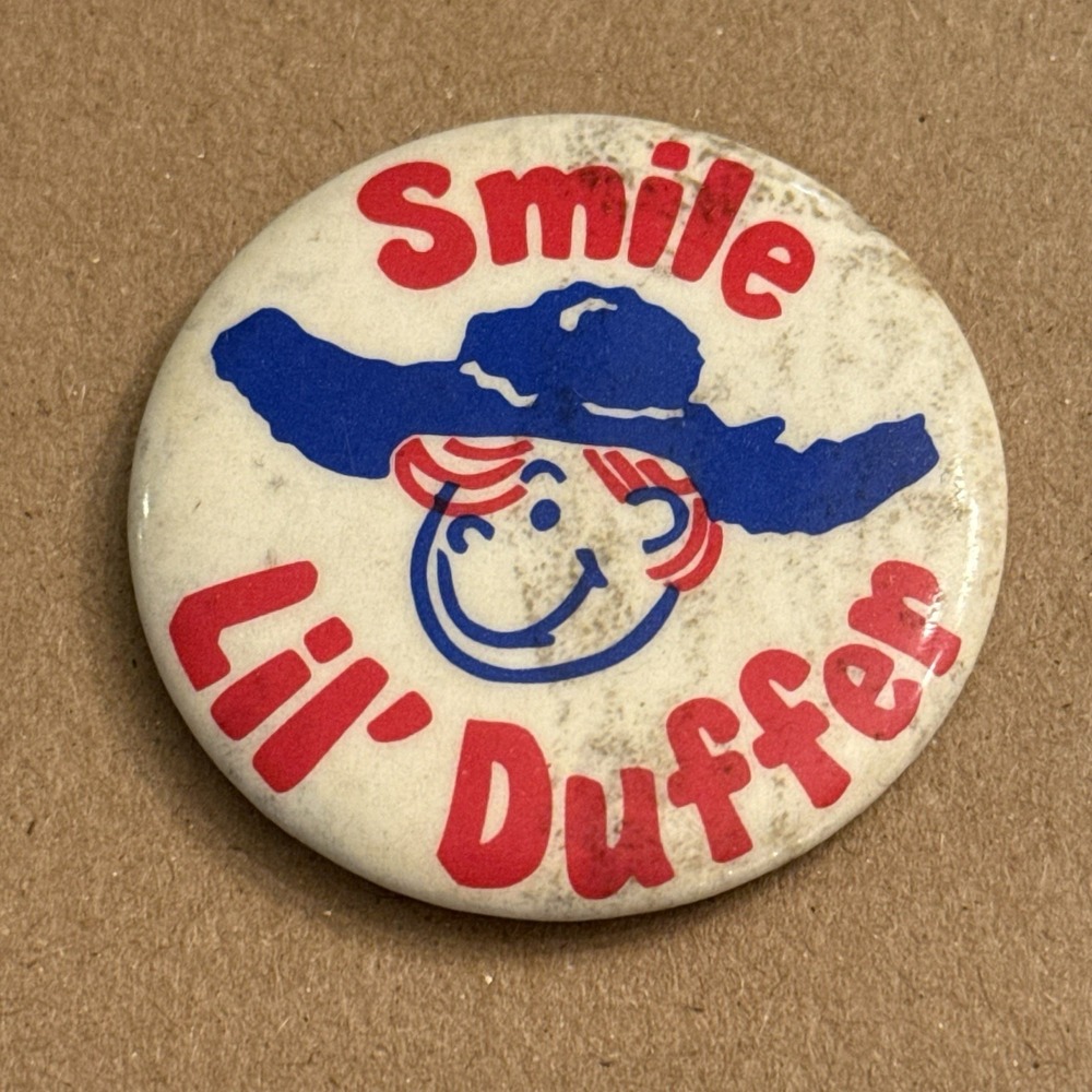 Smile Lil' Duffer Restaurant Iowa Vintage Pinback Button Pin Round Circle